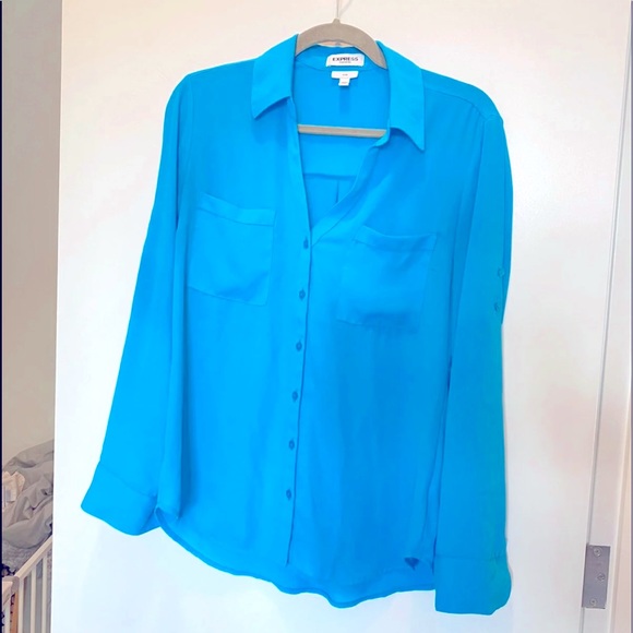Express Portofino Turquoise Blue Blouse- M - Picture 1 of 6
